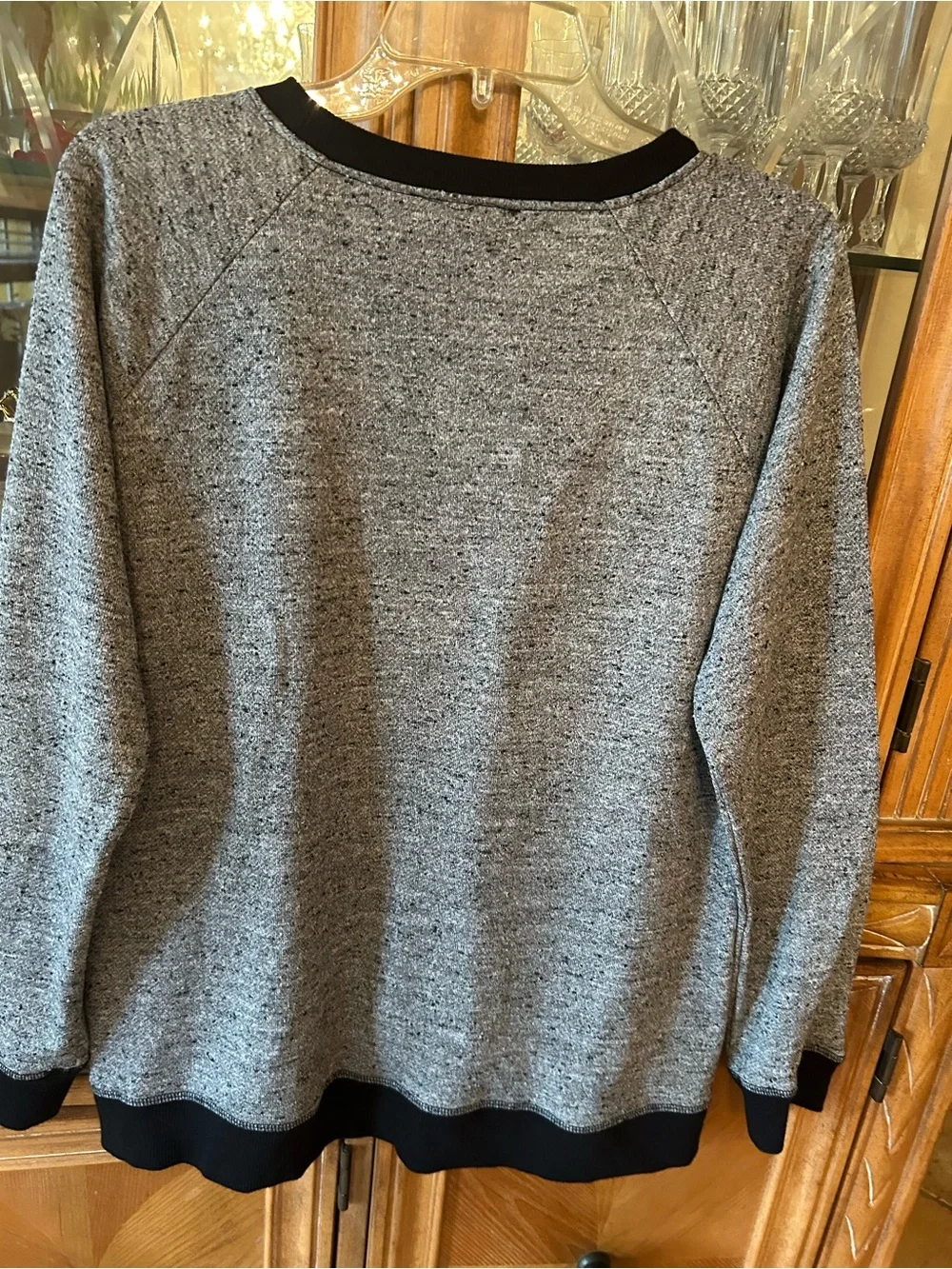 Michael Kors Gray Heather Knit Sweatshirt with Black Ribbed Neck